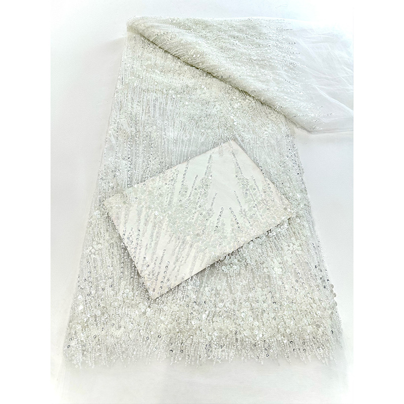 Tejido bordado de sequilla, tubo de perlas, tela de bordado, vestido de mujer, ropa de moda, vestido de boda, tela de tubo de perlas