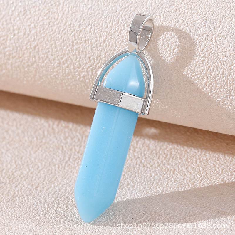 Venta caliente transfronteriza piedra natural amatista cristal rosa colgante de columna hexagonal collar de bala de doble punta colgante único al por mayor