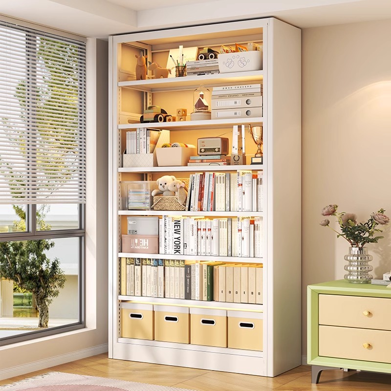 Biblioteca para el hogar Estantería de acero Sala de estar Sala de estudio Estantería de piso a techo de varios pisos Estante de almacenamiento de libros ilustrados para niños contra la pared