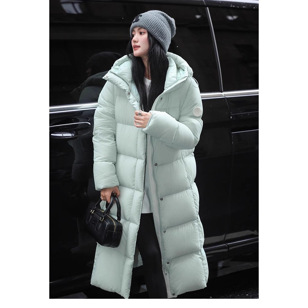 Pinghu High-End Puffer down Jacket for Women, Long Style, 2025 New Korean Style, Thickened Couple Style, Sleeve Badge, Warm Bread Coat