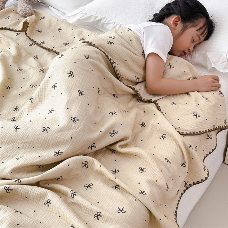 Una colcha fresca de verano de hilo de doble capa para niños, colcha de verano de algodón puro, colcha de aire acondicionado lavable a máquina, colcha fina para bebé