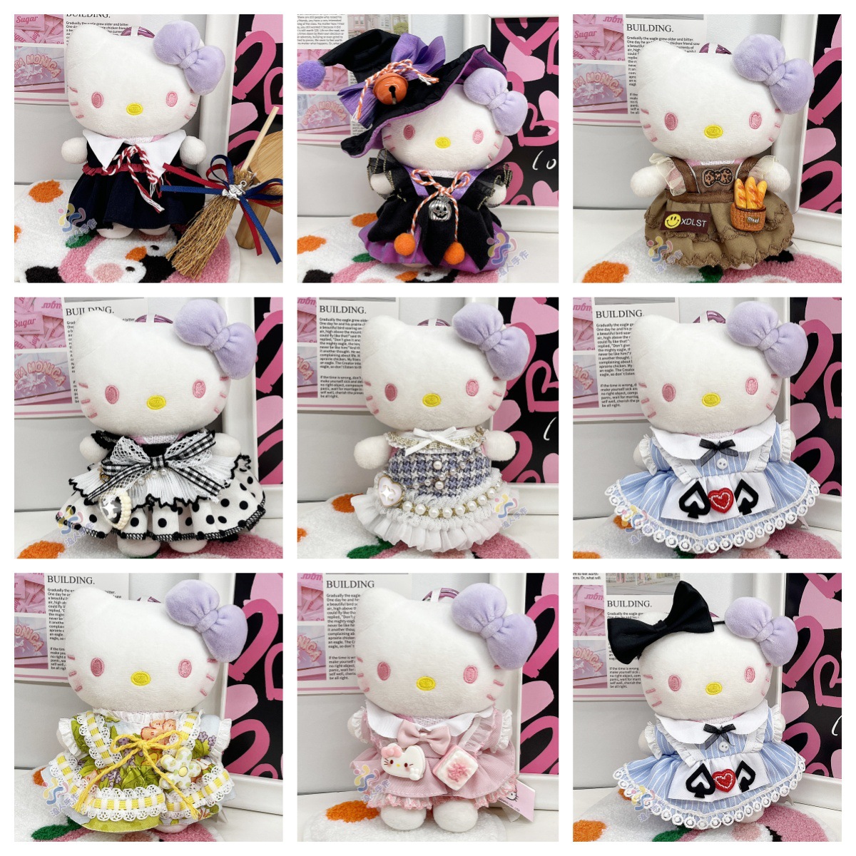 Hellokitty Pendant Baby Clothes Set Cute Kt Cat Plush Doll Doll Clothes Skirt Set Wholesale