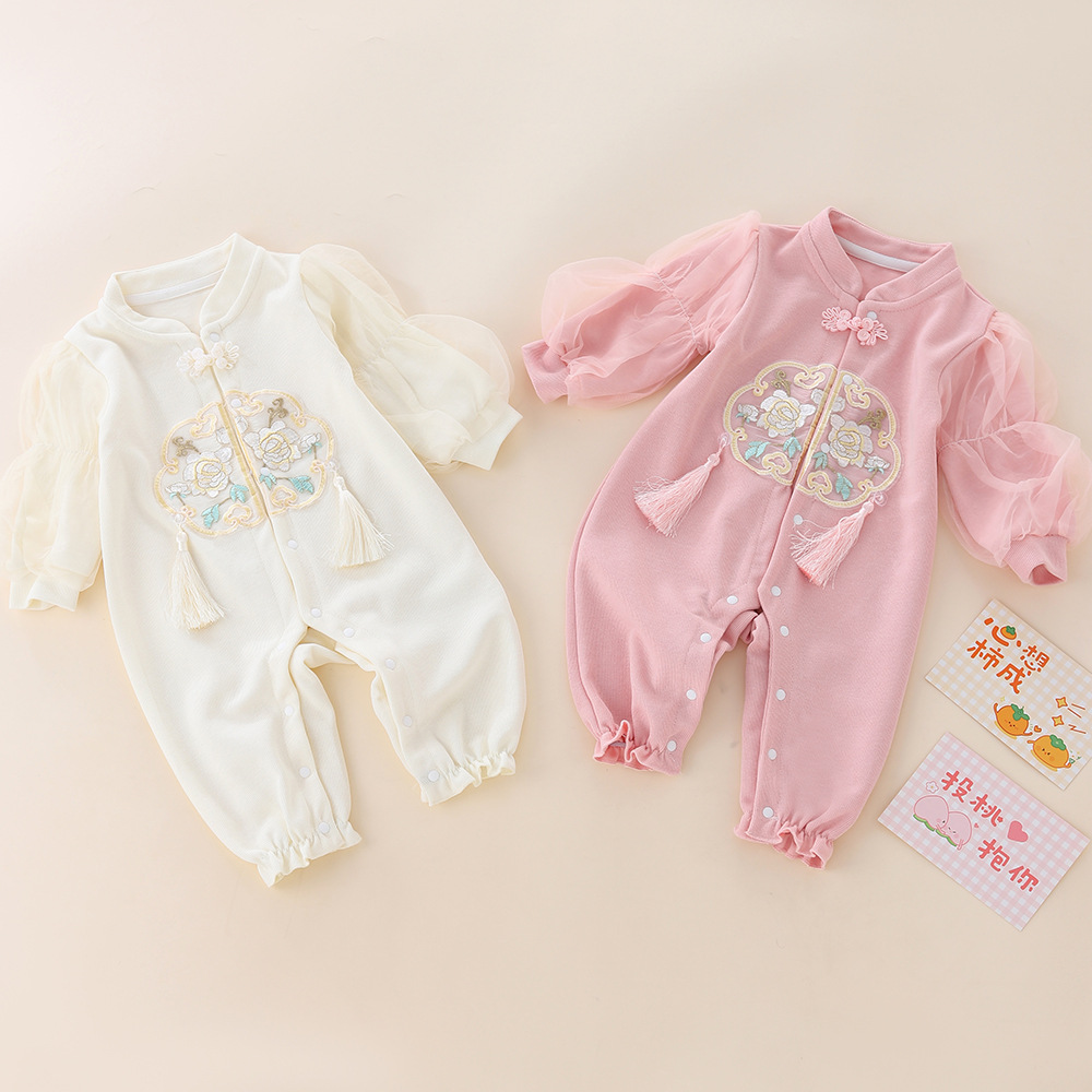 Baby jumpsuit Spring and Autumn Girls' Chinese Style Harbin Clothes Newborn Clothes Full Moon One Hundred Days Old Dress Outer Wear