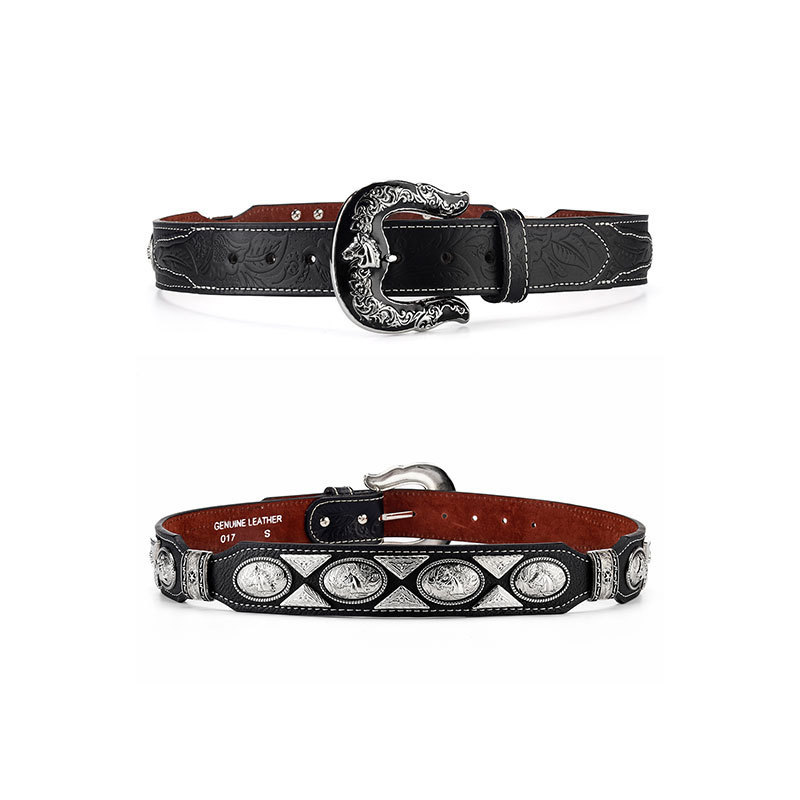 Cinturón de mujer cinturón hecho a mano estilo denim hebilla cuero genuino primera capa cinturón de vaca hombres y mujeres pantalones vaqueros a juego