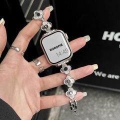 適用蘋果apple watch錶帶Ultra2金屬四葉草貝母iwtch小眾s9手錶鏈