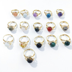 跨境速賣通 Crystal水晶戒圈紫水晶紅瑪瑙天然石時尚繞線開口戒指