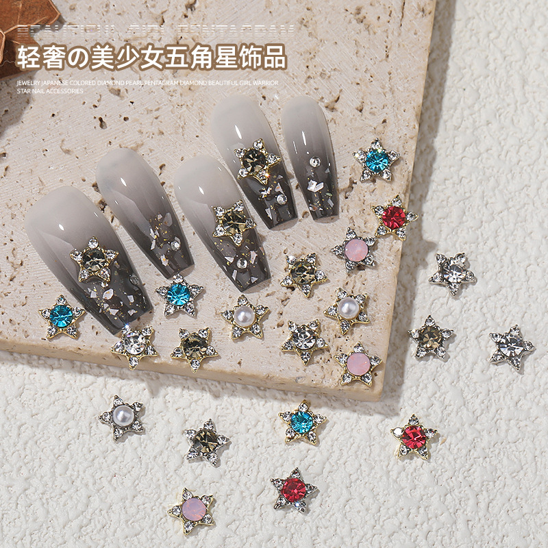Red famosa nueva joyería de manicuras de diamante de color japonés perlas de pentacos diamantes de belleza guerrera de estrellas manicuras