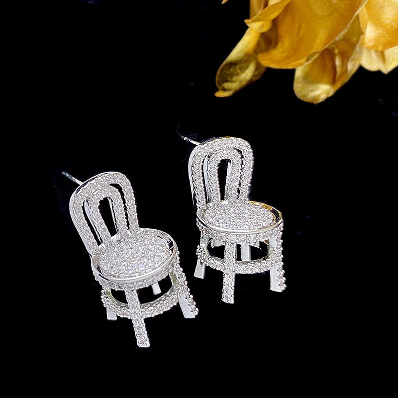 1 Paire Brillant Chaise Incruster Le Cuivre Zircon Boucles D'oreilles display picture 3