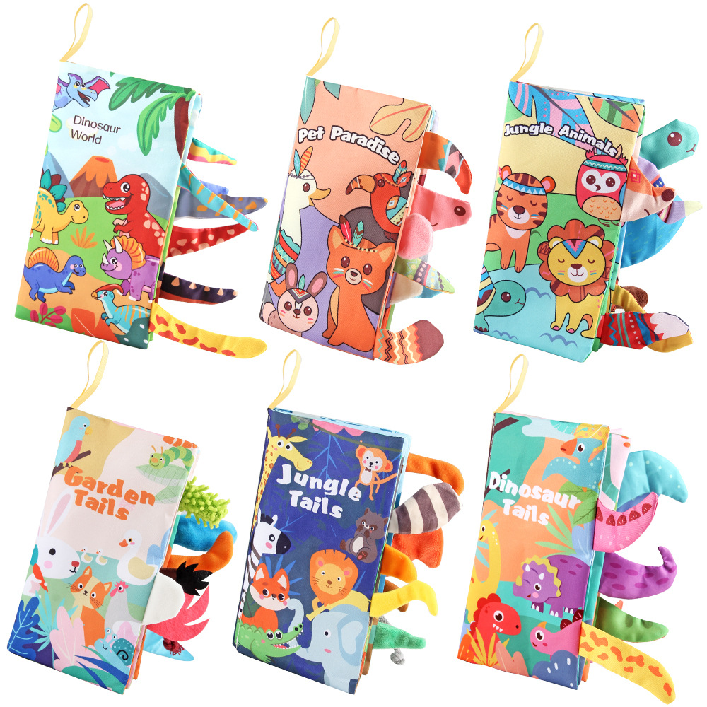 Educación infantil libro de tela tridimensional de cola no desgarrado con papel de resonancia BB juguetes de dinosaurios animales del bosque libro de tela bebé image 6