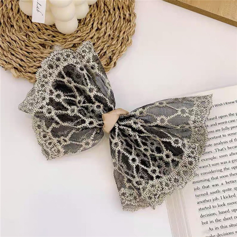 Korean Style Lace Bow Hairpin Embroidered Sweet Elegant Fairy Ribbon Spring Clip Internet Celebrity Girl's Headwear Top Clip_voghion.com