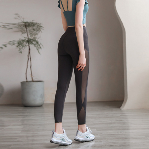 New mesh yoga pants for women to wear as outerwear, high-waisted, hip-lifting, tight-fitting yoga clothes, running sports, fitness leggings