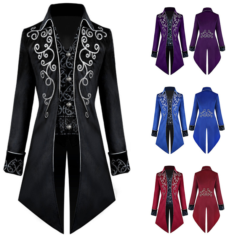 2025 Spring and Autumn Men's Retro Silver Edge Tuxedo Jacket Cos Performance Clothing Foreign Trade Wholesale Clothing European and American Style 2025 Spring and Autumn Men's Retro Silver Edge Tuxedo Jacket Cos Performance Clothing Foreign Trade Wholesale Clothing European and American Style