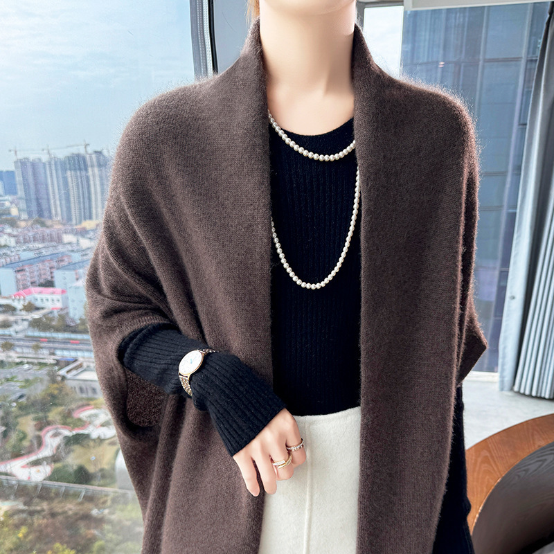100% Pure Wool Shawl Vest for Women, French Elegant Cardigan, Mid-Length Scarf Collar, Suitable for Autumn and Winter, Can Be Worn in Two Ways