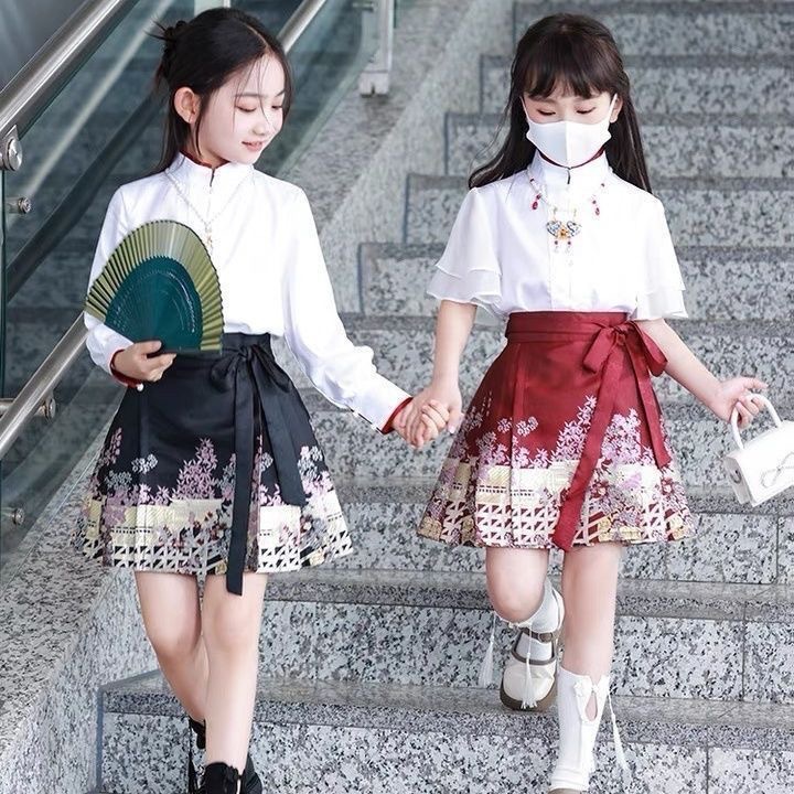 Niños corto vestido de caballo para niñas conjunto 2025 nuevo antiguo estilo de verano antiguo estilo de verano chica delgada