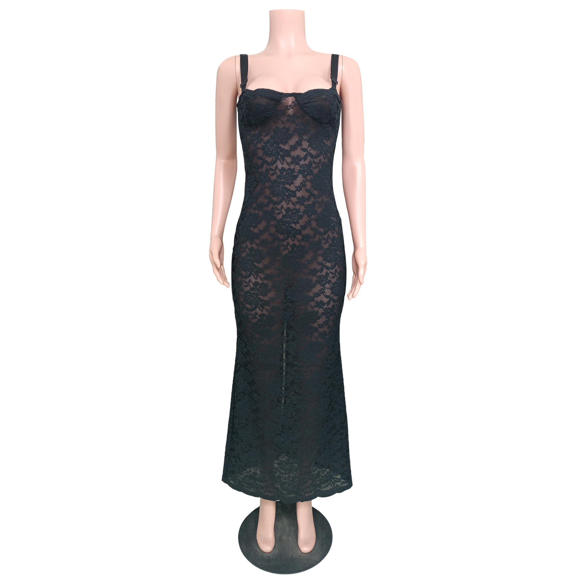 Women's Strap Dress Elegant Strapless Slit Lace Sleeveless Solid Color Flower Maxi Long Dress Cocktail Party display picture 1
