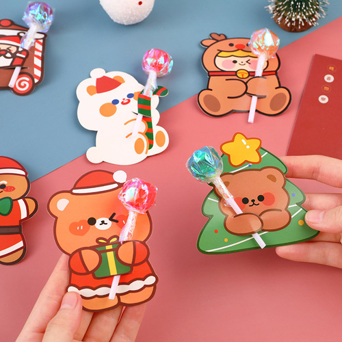 Christmas Candy Card Ins Cartoon Cute Children's Christmas Lollipop Insert Card DIY Message Decoration Greeting Card