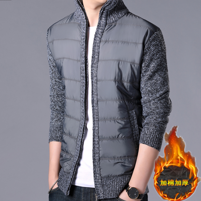Autumn and winter men's sweater fleece-lined thickened youth stand collar zipper sweater cardigan plus size coat loose jacket