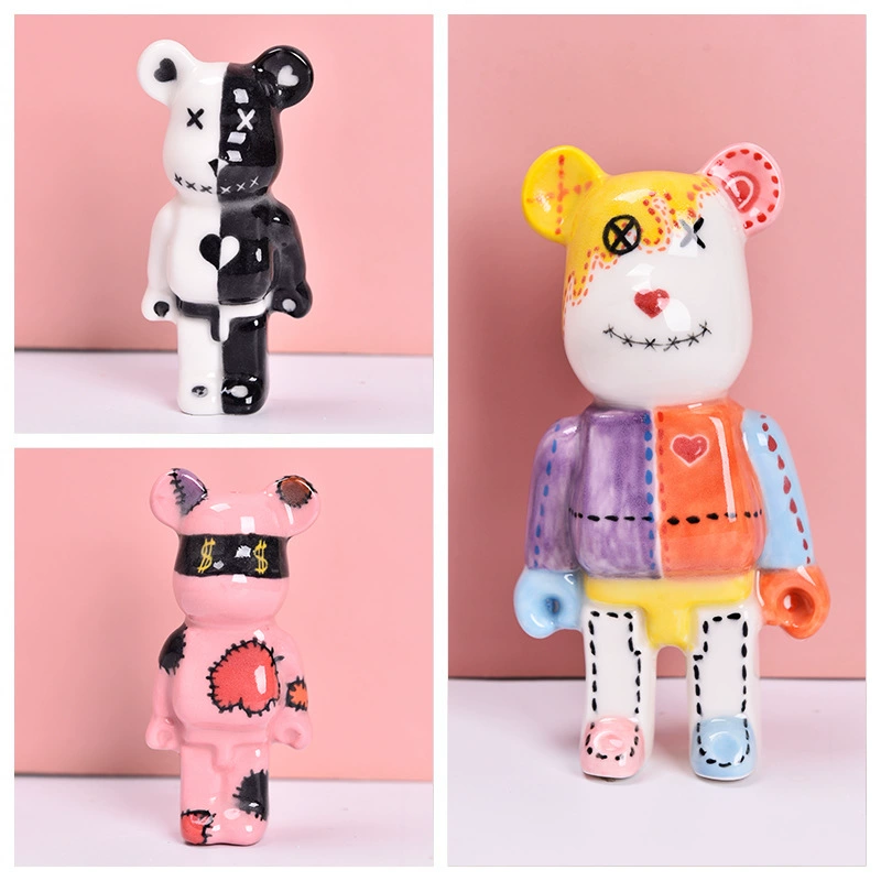 Водяной流星陶艺 Plain high white clay plain fired underglaze painted handmade creative internet celebrity fluid bear decorative ornaments