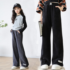 女童長褲2024春秋中大童直筒褲簡約純色開叉長褲細條眯瘦長褲