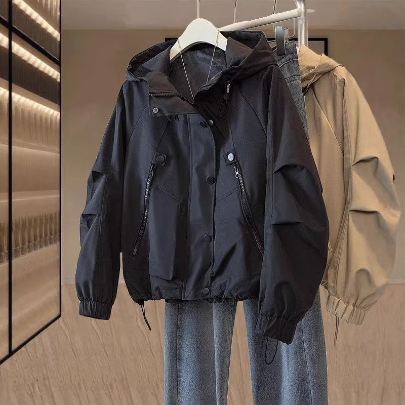 Plus Size 150kg Loose Windproof Jacket Baseball Jacket for Women Spring and Autumn Trendy Hooded Jacket