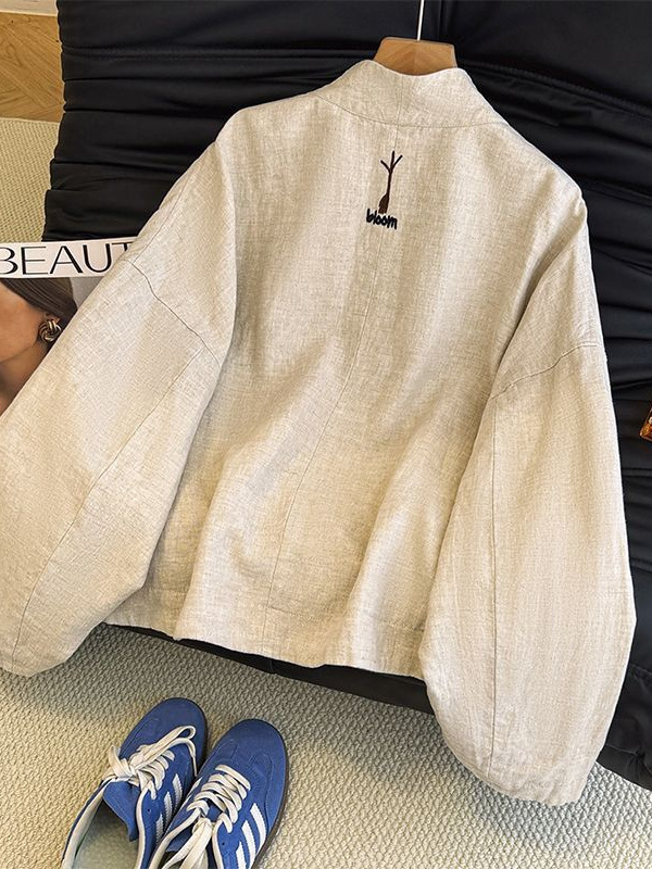 高级感重工刺绣独特别致巨好看的V领棉麻开衫外套女秋季新款女装|undefined