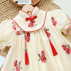 Dress with pearl cheongsam gown, princess-style, floral embroidery, fashion Hanfu for girls