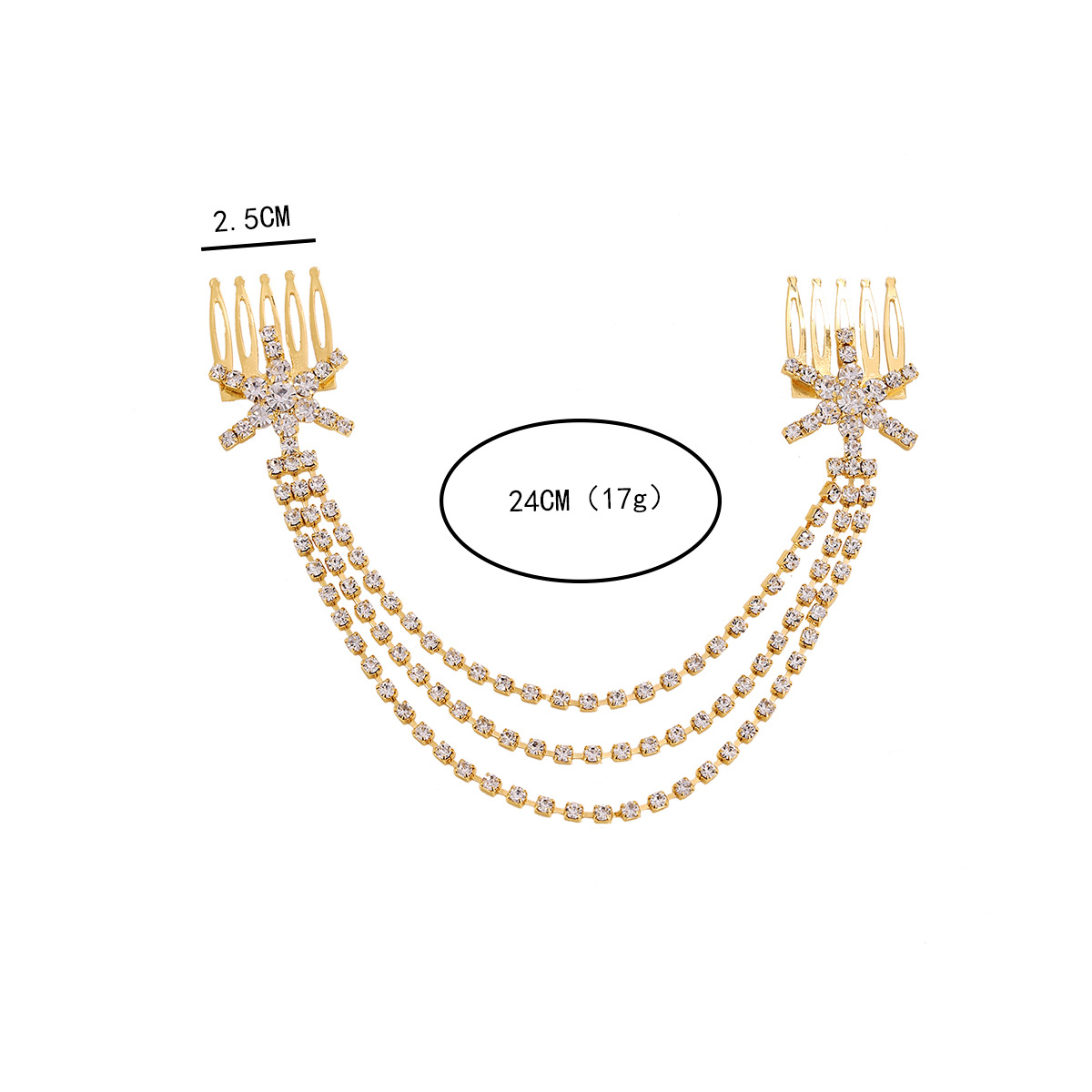 Moda europea y americana todo partido rhinestone cadena del pelo simple de tres capas de nuevo banda de copo de nieve borla rhinestone pelo peine banda de pelo al por mayor