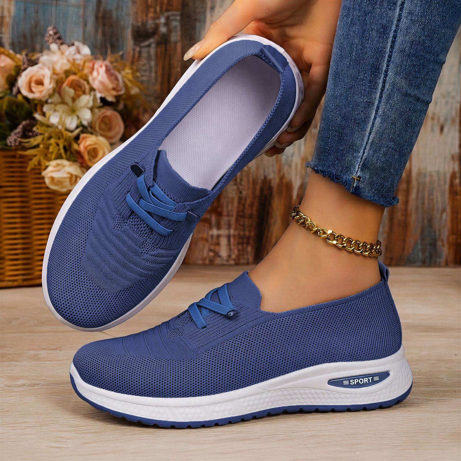 Zapatos de mujer zapatos transfronterizos temu zapatos casuales de gran tamaño, zapatos de madre transpirables, zapatos ligeros, zapatos de red de lazos