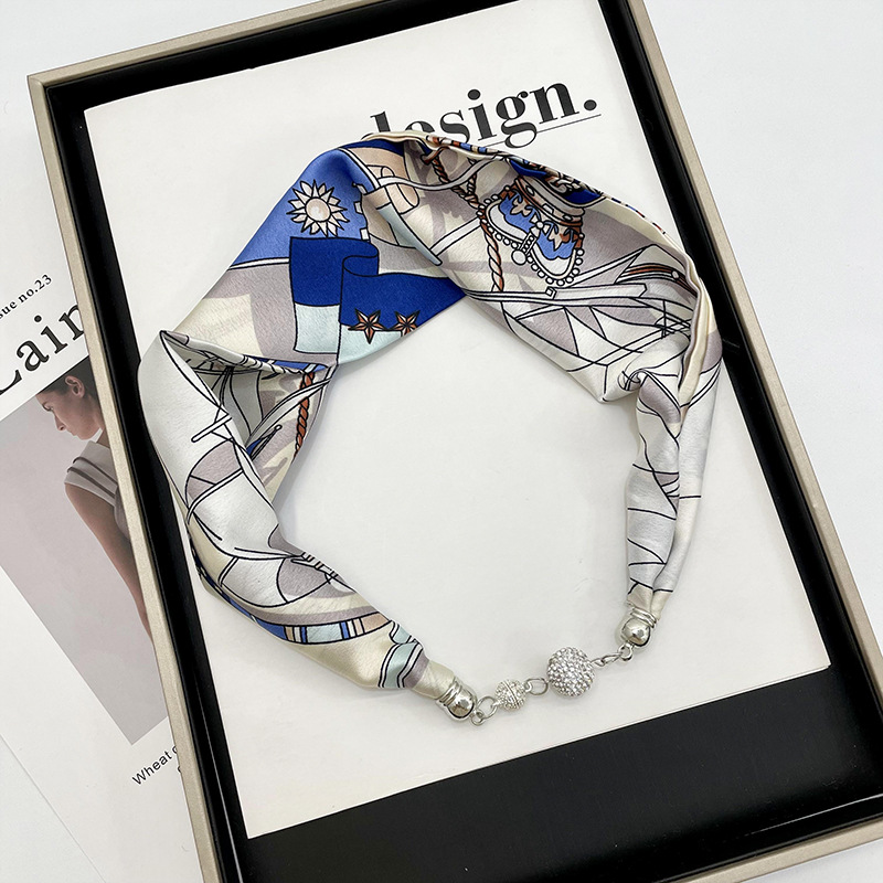 Primavera y verano nueva celebridad en línea mismo estilo banda de pelo bufanda correa de muñeca perezoso multi-funcional hebilla de succión magnética pequeña bufanda Venta caliente