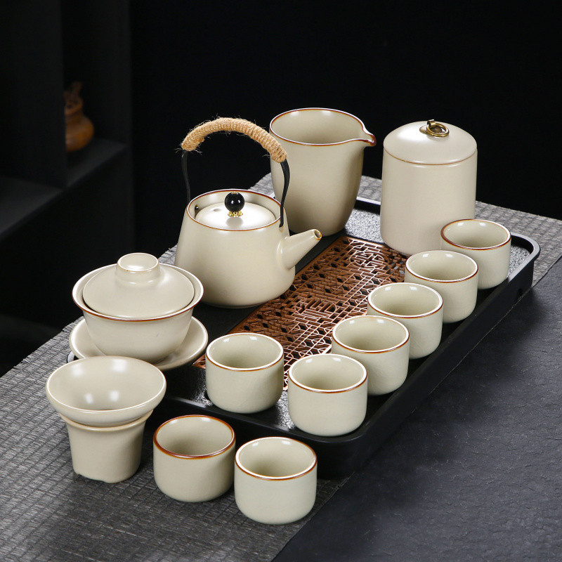 여요 찻주전자 + 덮은 그릇 - 8컵 + 차 캔 + 흐르는 창 트레이