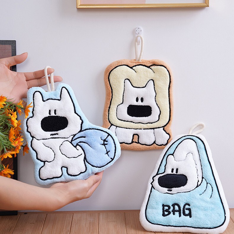 Wholesale Pocket Dog Hand Towel Hanging Thickened Kitchen Towel Kitchen Cleaning Absorbent Coral Velvet Handkerchief