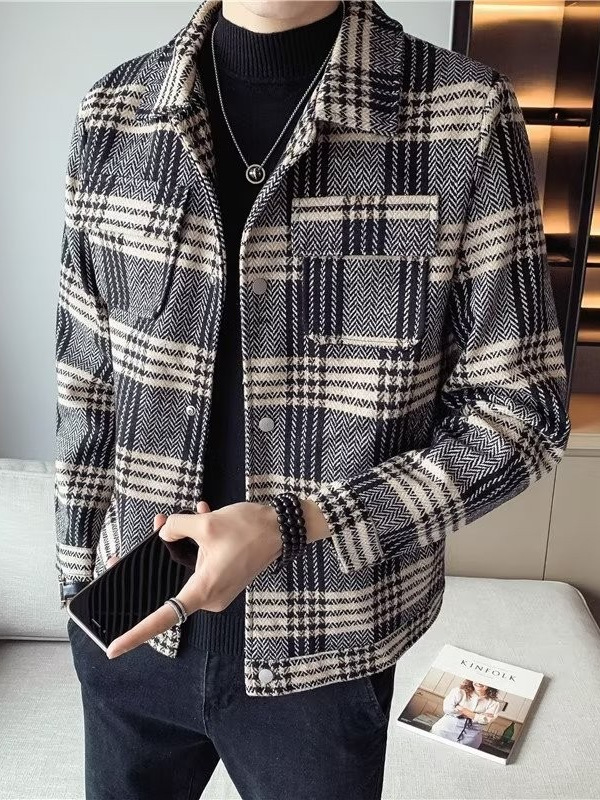 Abrigo de lana corto engrosado con algodón para hombres jóvenes otoño e invierno chaqueta de solapa delgada para hombres chaqueta de lana para hombres