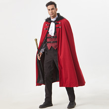 亚马逊万圣节装扮呢子披风男cos复古蒸汽朋克外套毛领斗蓬红奇幻