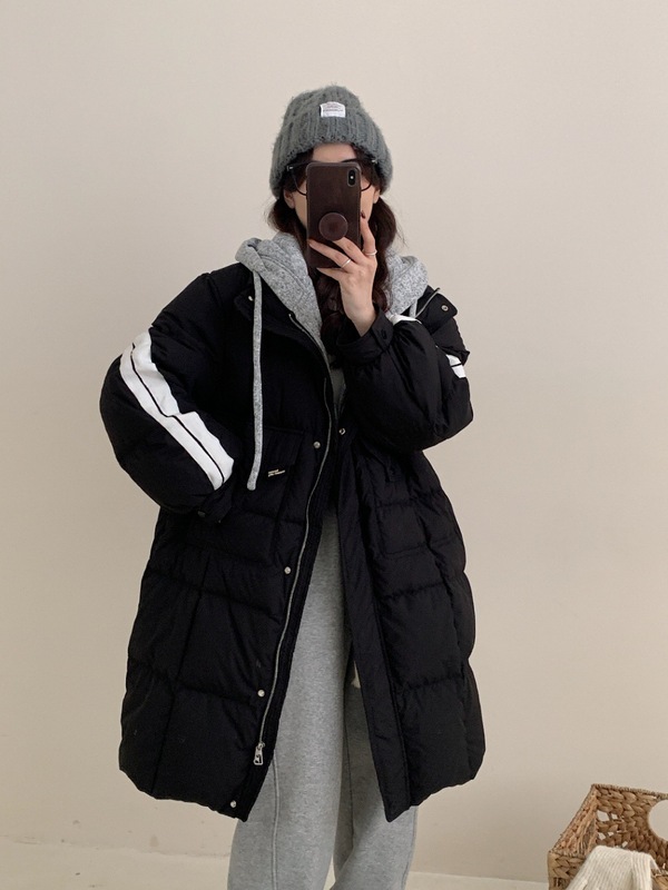 2025新款韩版羽绒服女冬季过膝中长款针织帽时尚洋气加厚宽松外套|undefined