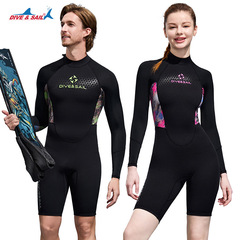 DIVE&SAIL ウェットスーツ 1.5MM メンズ レディース ワンピース 長袖 ショーツ ウェットスーツ 厚みのある防寒サーフィン シュノーケリングスーツ