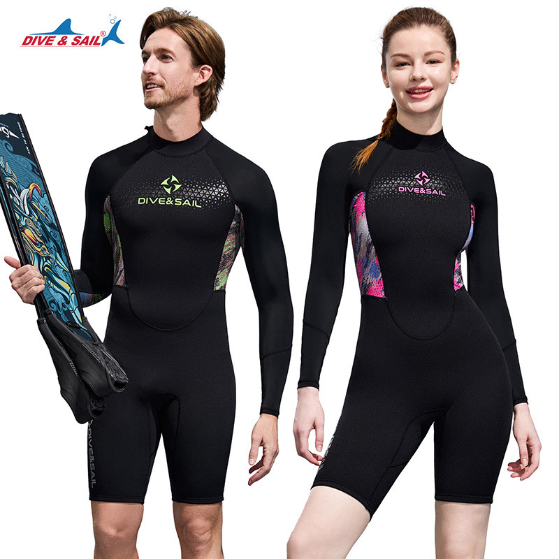 DIVE&SAIL ウェットスーツ 1.5MM メンズ レディース ワンピース 長袖 ショーツ ウェットスーツ 厚みのある防寒サーフィン シュノーケリングスーツ|undefined