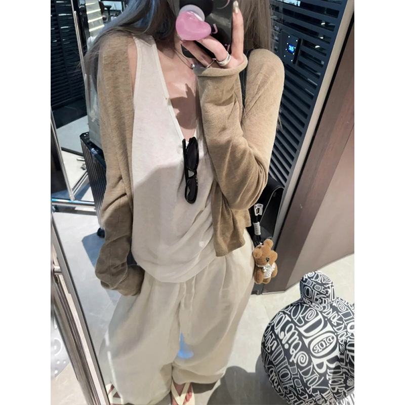 /魔西女王灰色针织开衫女春秋薄款慵懒感软糯坎肩外套|undefined