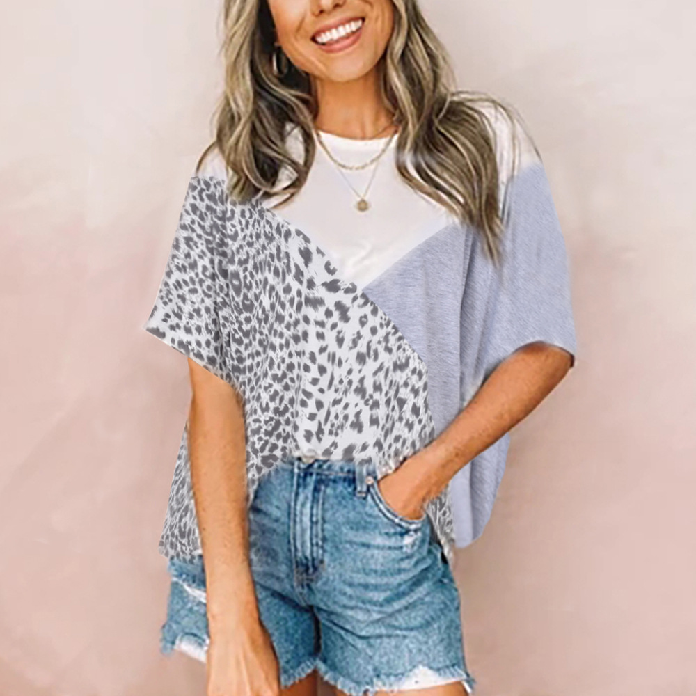 primavera caliente verano nuevo contraste estampado de leopardo suelta camiseta de manga corta NSKL53257