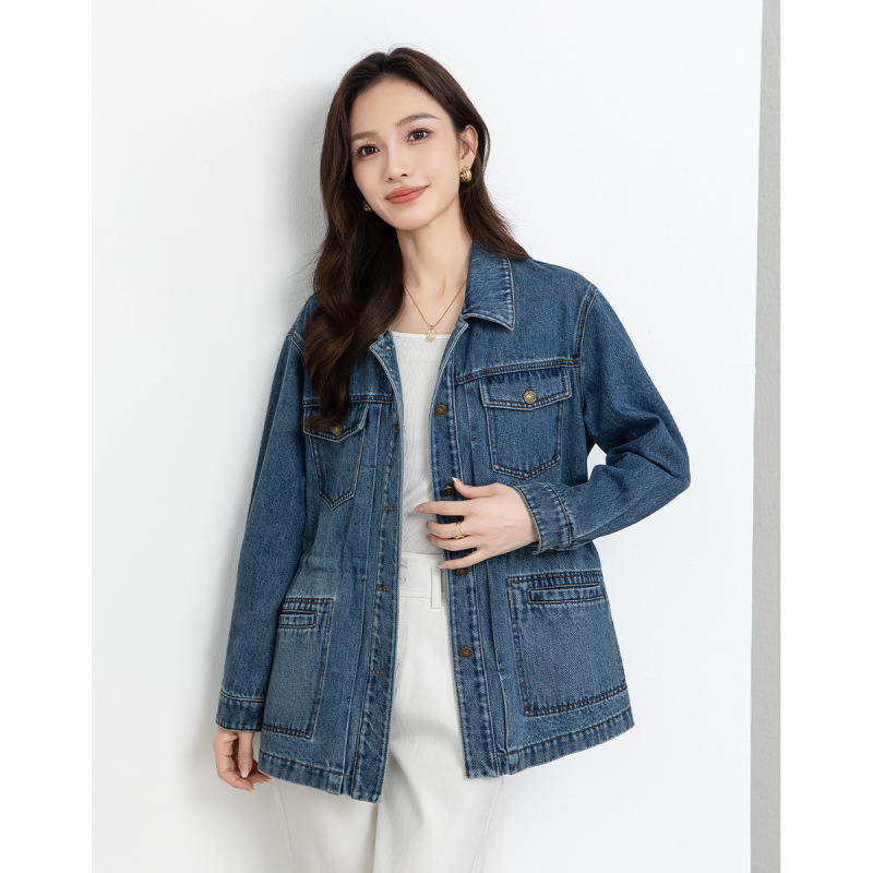 Xingge 2026 New American Retro Workwear Style Mid-Length Casual Denim Jacket with a Stylish Loose Design