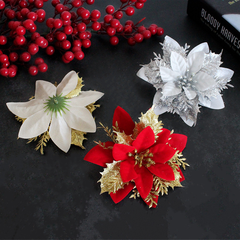 Hong Kong Love Christmas Decoration Flower Gold And Silver Red Three-layer Plastic Flowers Three-dimensional Christmas Flower Christmas Tree Decorations display picture 7