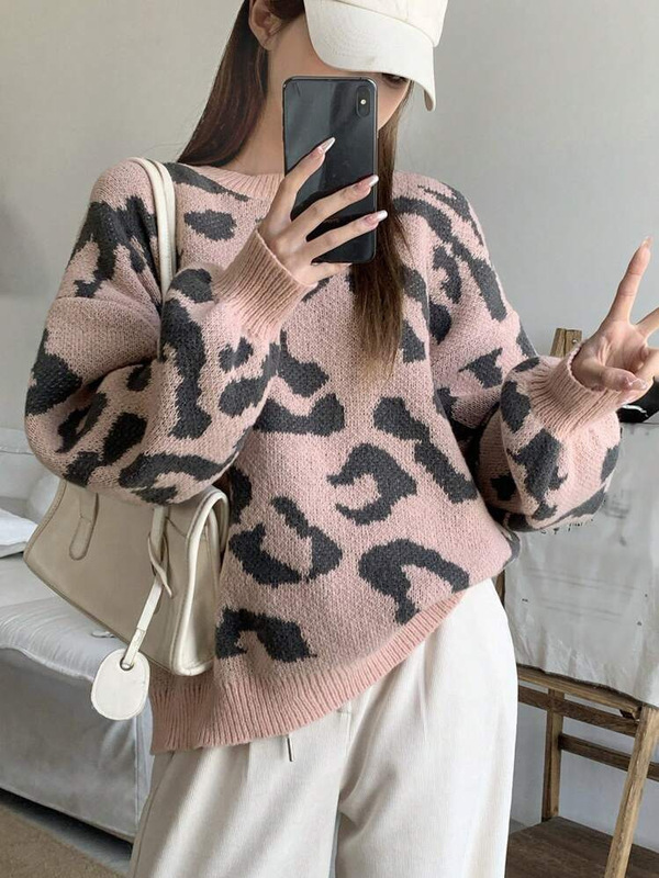 豹纹复古毛衣男女潮牌小众百搭软糯毛茸茸慵懒高级感宽松ins线衣|undefined
