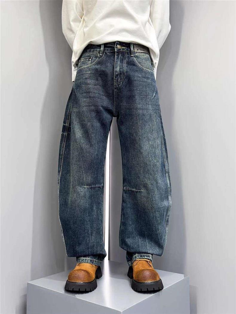 Men's Retro Patchwork Jeans Spring Autumn New American Style Versatile Cool Washed Gradient Straight Leg Curved Fit Denim_mkmklike.com