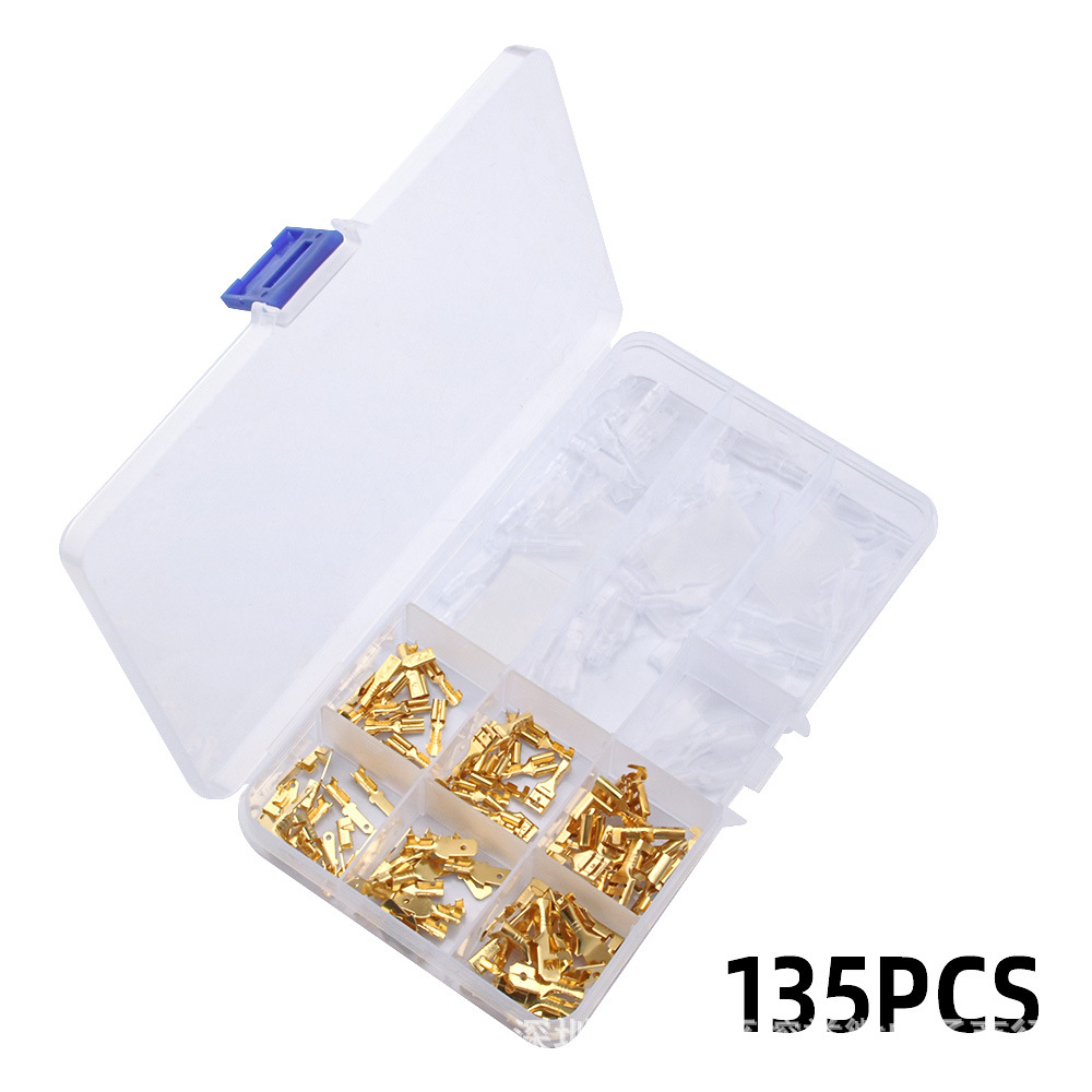 135PCS  金色/银色 冷压插簧插片 2.8/4.8/6.3mm接线端子连接器