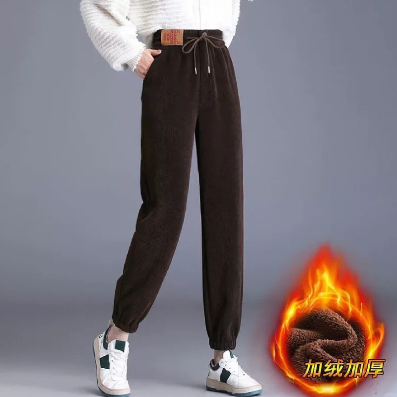 秋の女性用ゆったり着痩せ効果のあるハイウエストストレートパンツ、冬のカジュアルハーレムパンツ、キャロットパンツ、コーデュロイパンツ|undefined