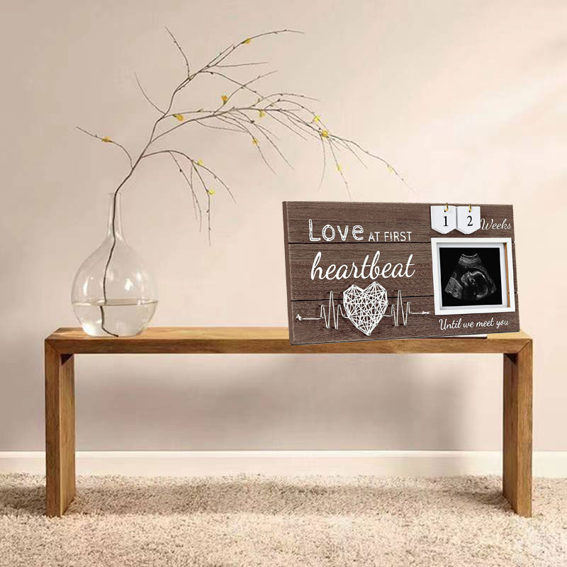 Marco de fotos de madera para mascotas Decoración de mesa creativa mesa de bebé colgante marco de fotos latido del corazón en forma de corazón sinuoso crecimiento conmemorativo
