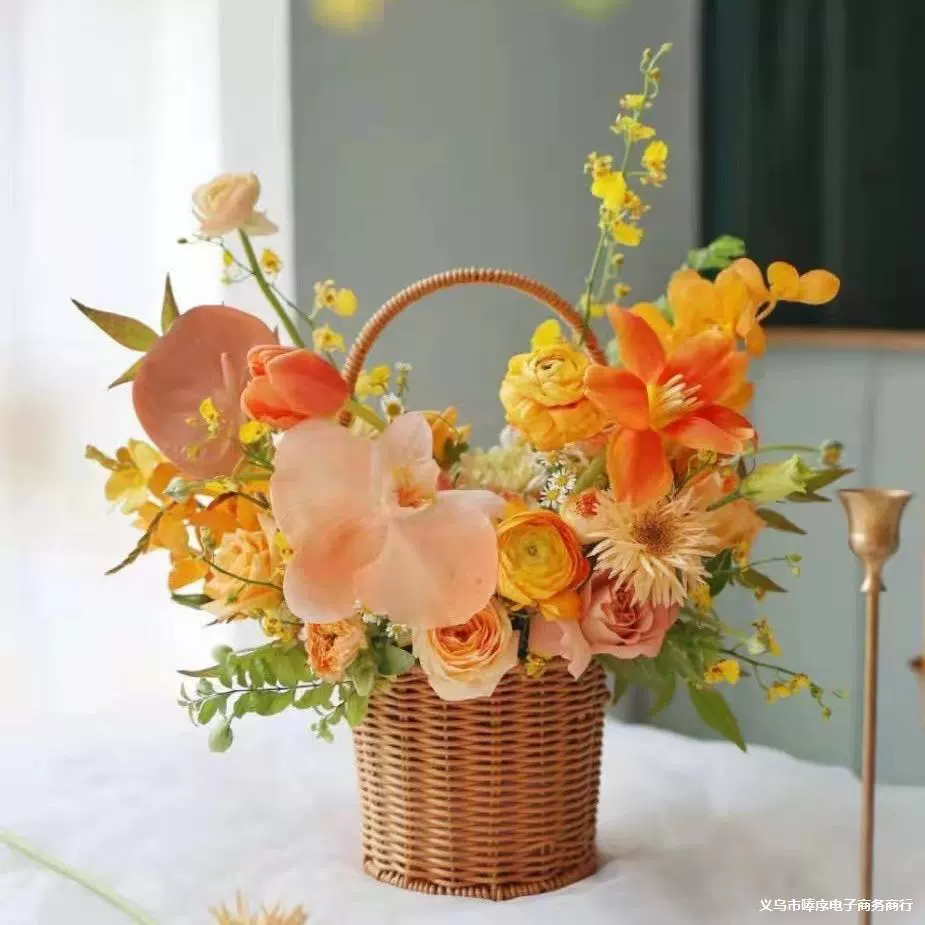 Woven basket flower-shaped, handheld flowerpot