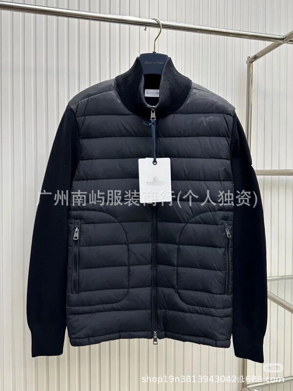 跨境高品质蒙家男士秋冬针织拼接休闲羽绒服时尚连帽白鸭羽绒外套|undefined