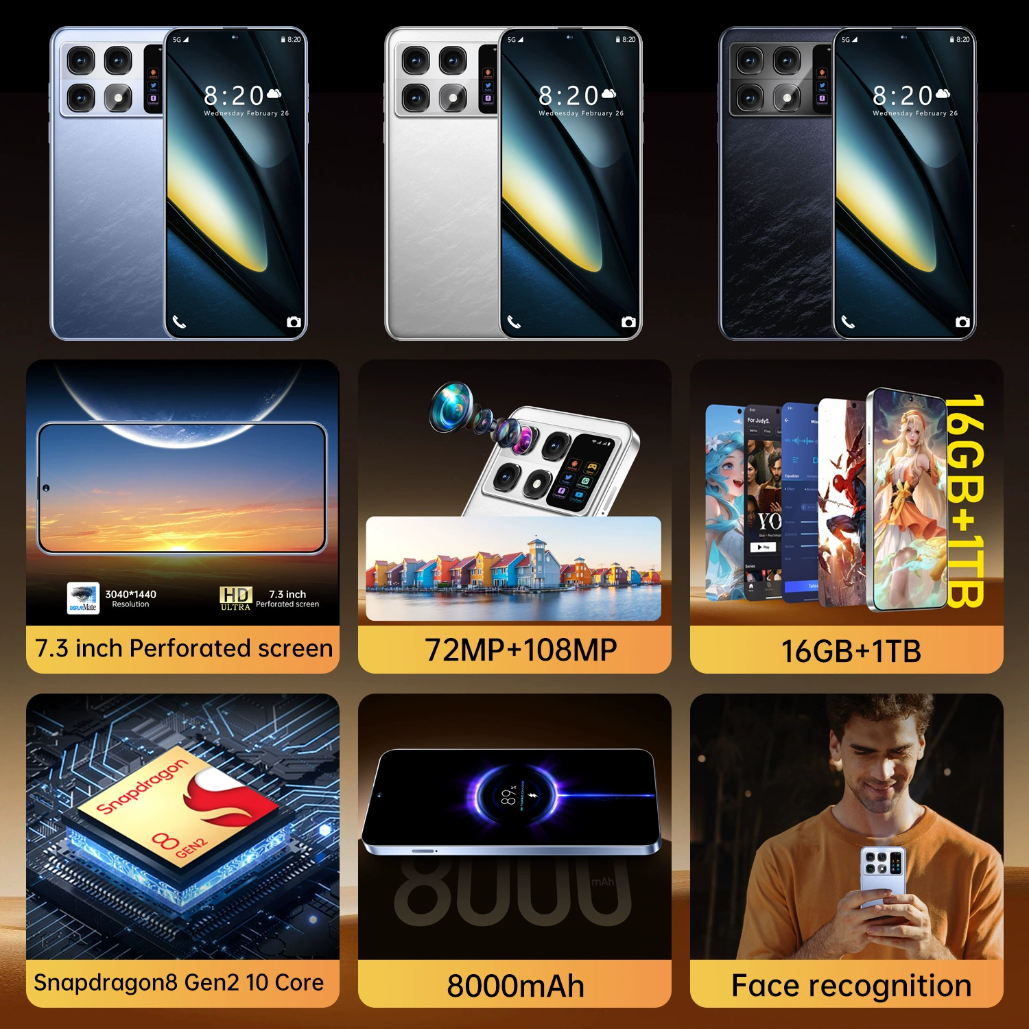 Популярный F6 PRO дополнительный экран кросс-бордер мобильный телефон 16+1ТБ перфорированный экран OZON AliExpress горячая внешняя торговля смартфон