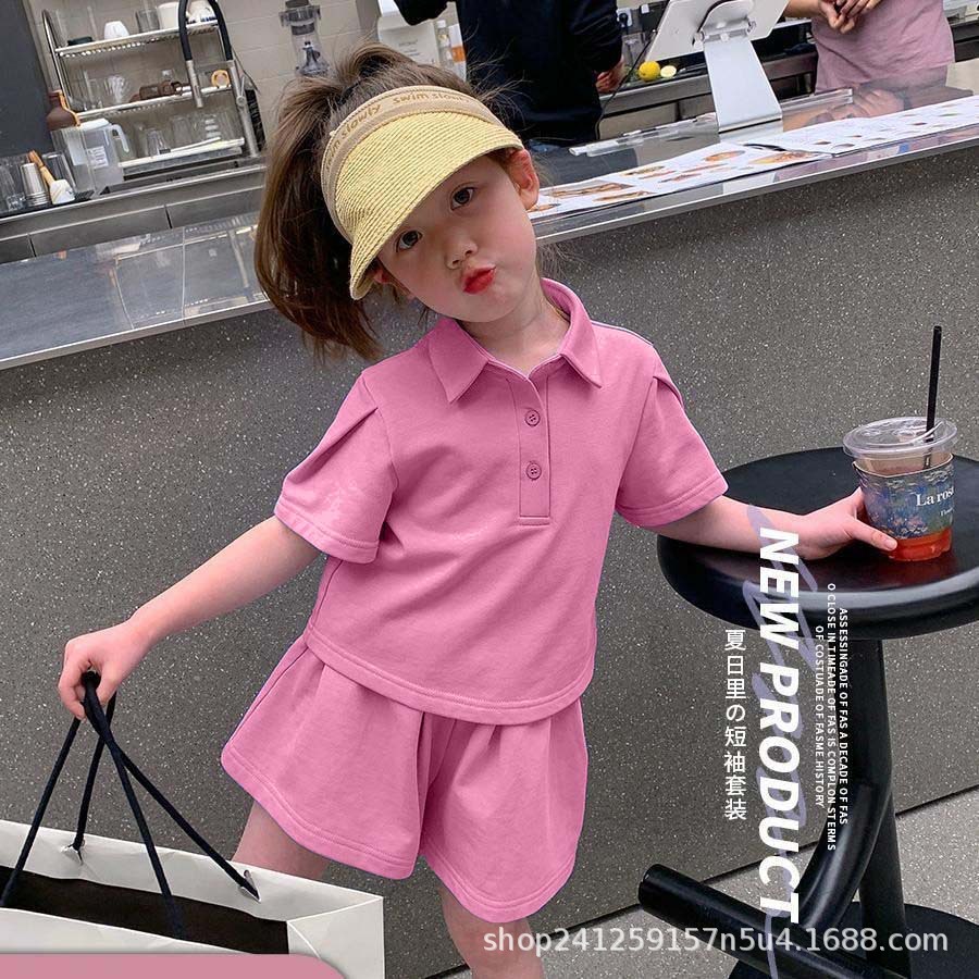 Traje de verano para niñas 2024 nuevo estilo occidental para niños casual de manga corta deportes bebé niñas polo conjunto de dos piezas