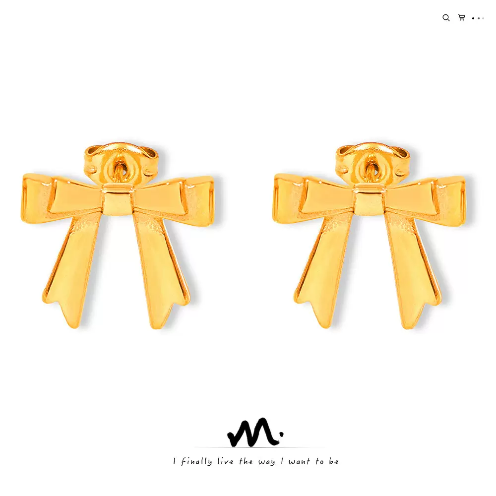 韩式简约个性时尚百搭休闲风耳饰几何多层蝴蝶结造型钛钢镀金耳钉